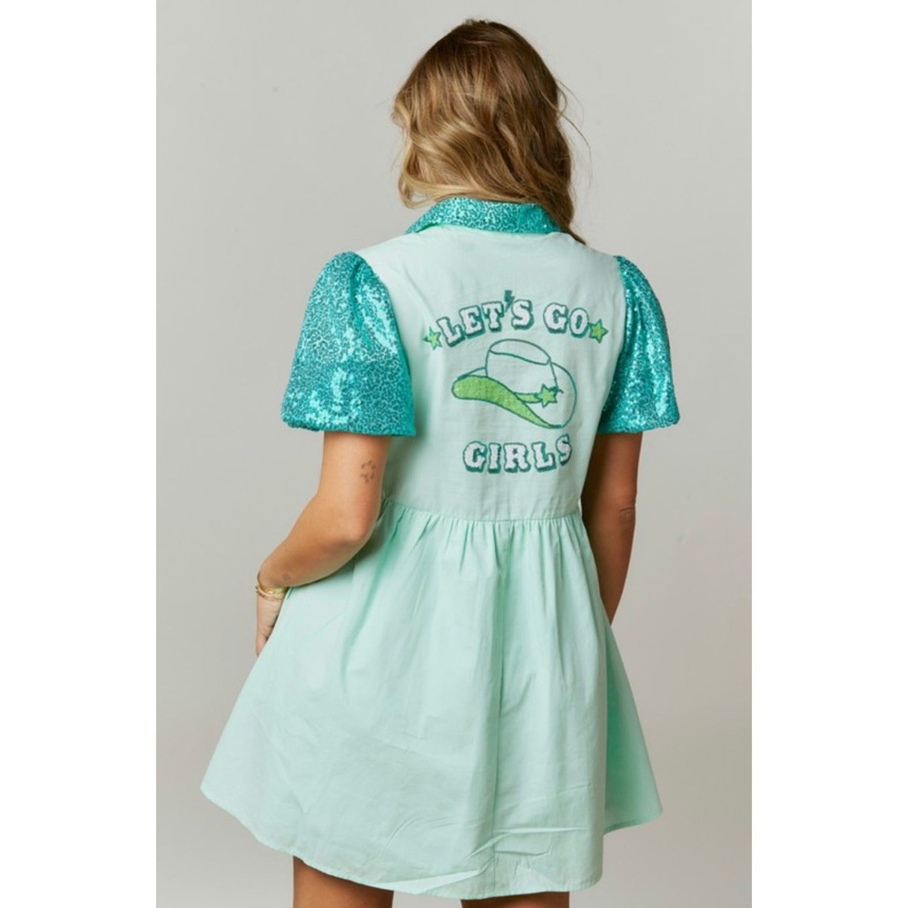 Peach Love California Lets Go Girls Sequin Babydoll Dress Mint Green Large